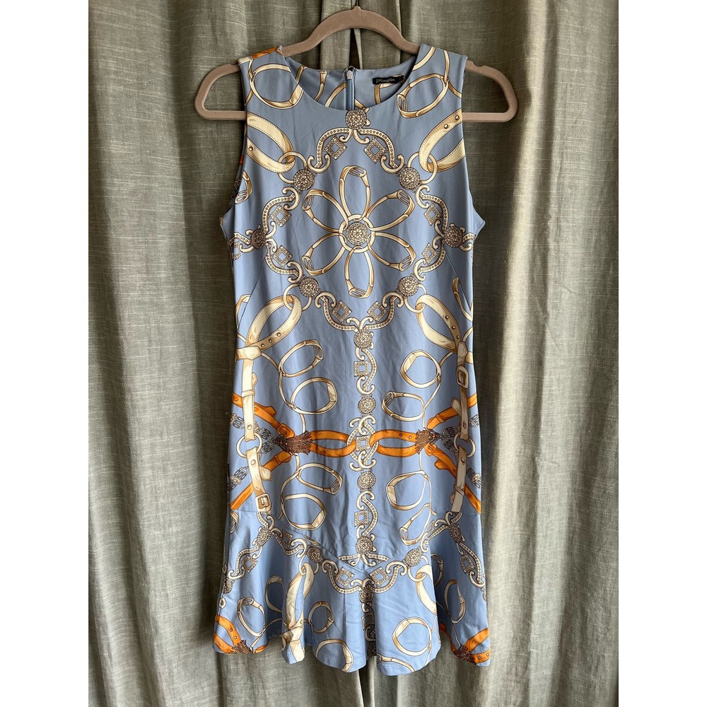 J. McLaughlin Blue 'Jewelry Chain' Sleeveless Dress w Scallop Bottom | Women's S